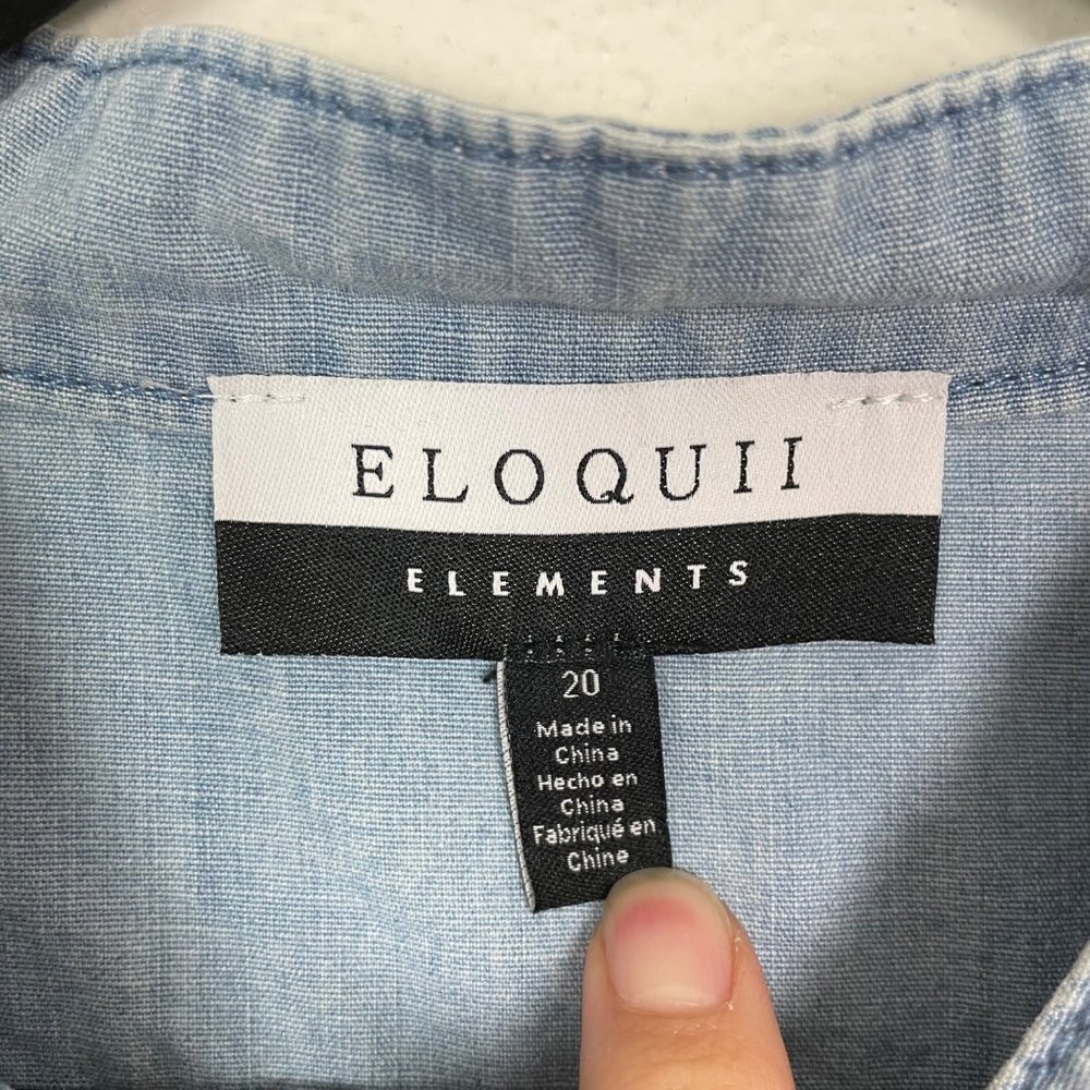 Eloquii Elements Woman's Sz 20 Blue Chambray Long Sleeve Ruffle Blouse Top - Picture 5 of 9